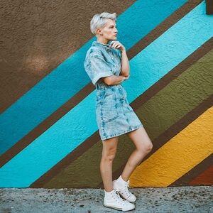 TOPSHOP retro denim mini dress sz 2